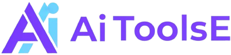 Official Ai ToolsE primary logo featuring purple and blue gradient typography with stylized AI icon for light background headers.